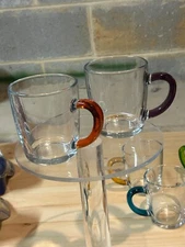 Vintage Libbey Clear Coffee Mugs Set of with Different Color Handles