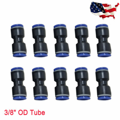 Super 10SET 3/8'' OD Tube Pneumatic Straight Union Connectors Push Air Fitting
