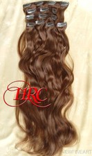 HAIR EXTENSION 2 INDIAN REMY 14 CLIP 14 "X 28 MEDUIM BROWN 100 HUMAN CLIP ON