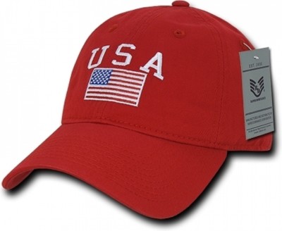 Red USA Baseball Cap Polo Type Relaxed Fit With Patriotic