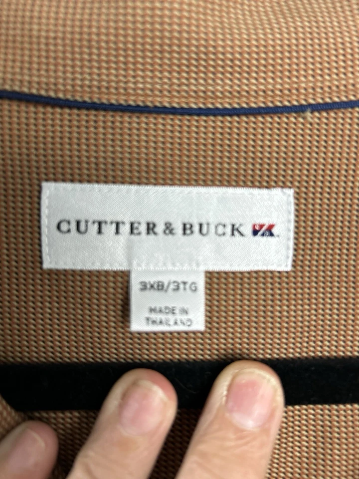 Camisa Cutter & Buck Para Hombre Grande 3XB Naranja Rayas Abotonadas Manga Larga LEER Foto 4 de 4