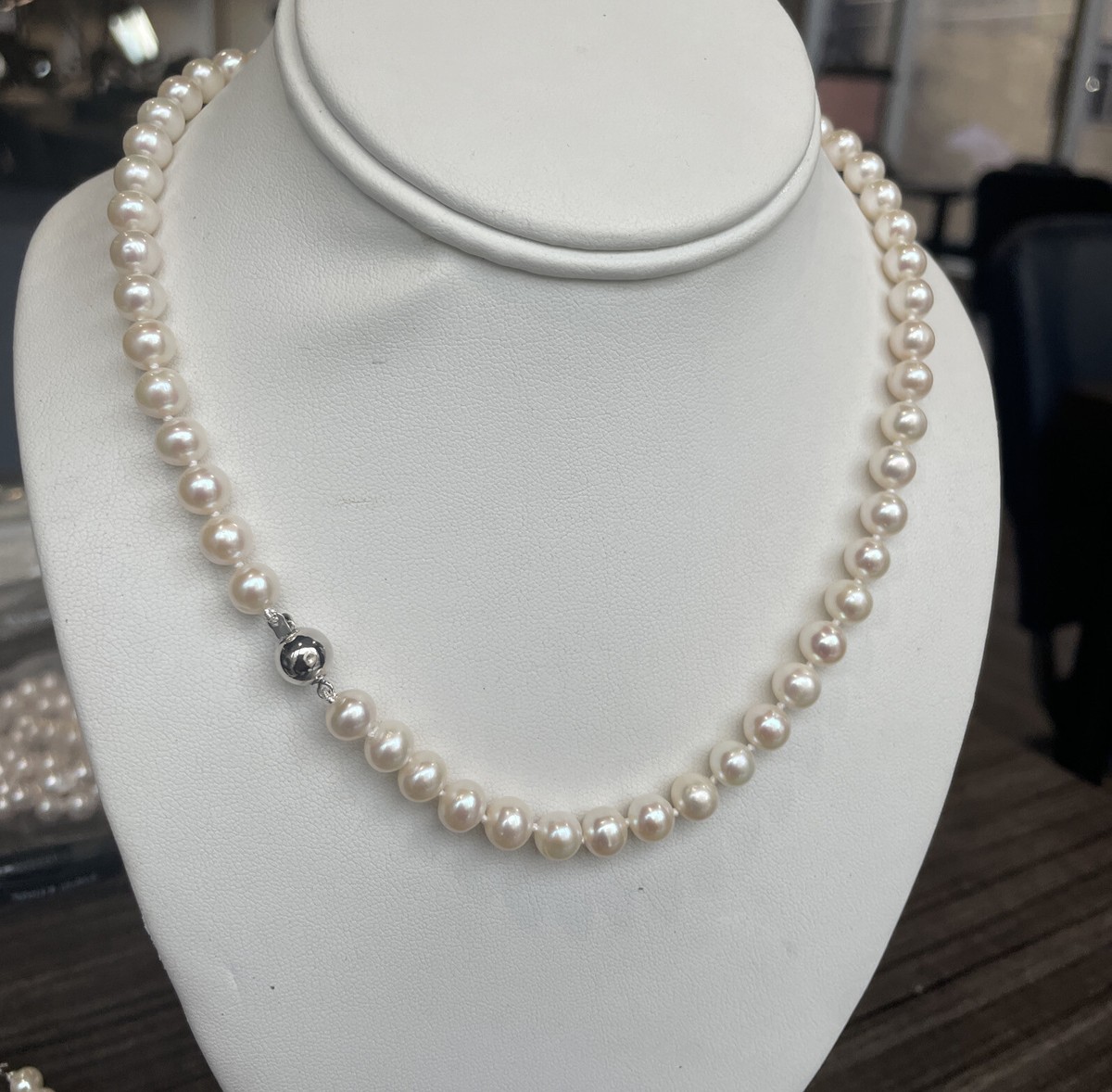 Parure De Bijoux Argent Sterling JWD - Collier 17", Bracelet 6,5", Boucles D'Oreilles - Perles Cluster 8mm - Occasion Excellente