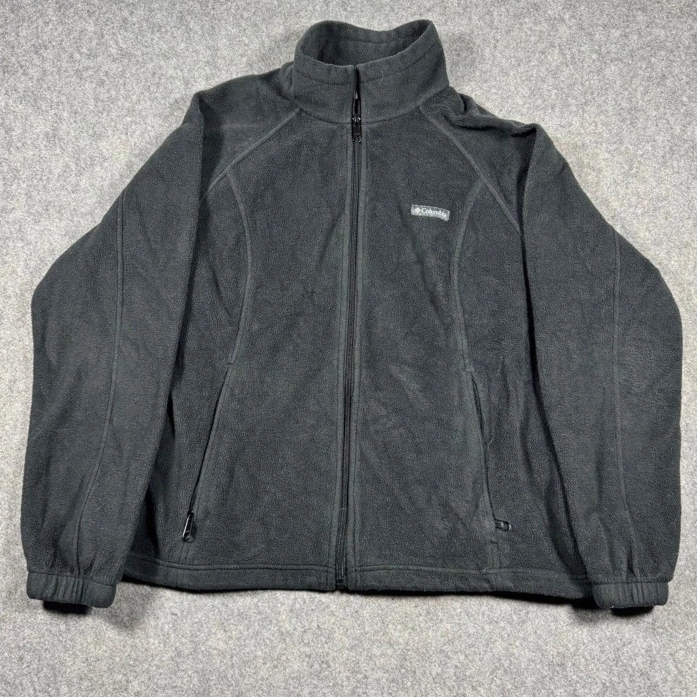 Columbia Mens Full Zip Fleece Jacket Black XL Mock Neck Pockets Causal Hiking