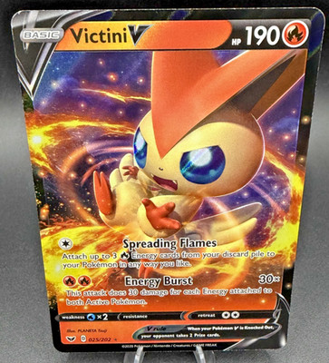 Pokémon TCG Victini V Sword & Shield Base Set 025/202 Holo Ultra Rare NM-M