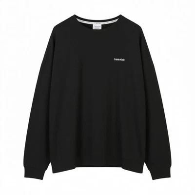 CALVIN KLEIN Homme Sweatshirt XL Noir Crew Logo Brodé Vêtements De Nuit Pull On - Photo 1/4