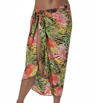 Animal Print  Floral Sarong Cover Up Wrap , Built In Ties, Long, One Size New