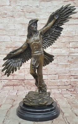 Winged Native American Indian Eagle Bird Legend Shaman Bronze Marble Base Sale