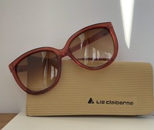 Liz Claiborne Vintage Oversized Cat Eye Amber Brown Gradient Sunglasses w/ Case