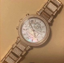 Michael Kors Parker Chronograph Diamond Rose Gold Watch Mother of Pearl Dial