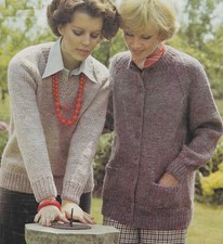 Ladies Sweater Cardigan Knitting Pattern Raglan Sleeves V-neck Aran 34-40"  1472