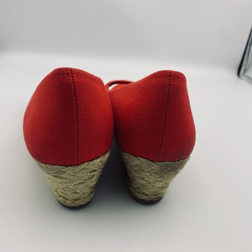 Coach And Four Louise Espadrille Wedge Red Canvas Peep Toe Shoes US Women’s 8.5 - Picture 8 of 10