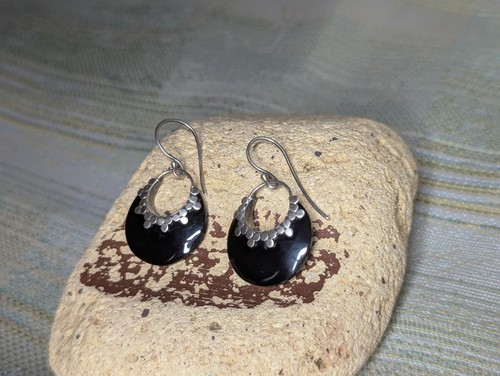 2x Sterling Silver 925 NIELO ENAMEL Black DROP EARRINGS Lot 2 pair VINTAGE NICE - Picture 17 of 18