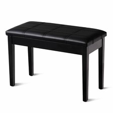 Solid Wood PU Leather Piano Bench Padded Double Duet Keyboard Seat Storage Black