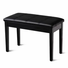 Solid Wood PU Leather Piano Bench Padded Double Duet Keyboard Seat Storage Black