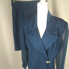 Alex Evenings Skirt Suit Womens 16 Sheer 90s Jeweled Clasp Formal Set USA