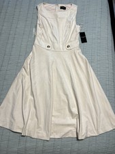 NWT Tahari ASL Women’s Faux suede Beige Cream Sleeveless A Line Dress Size 4