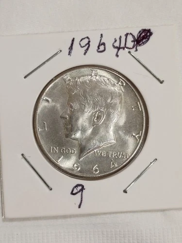 1964-D Kennedy Half Dollar 90% Silver 50c Coin, Denver Mint, VF Condition
