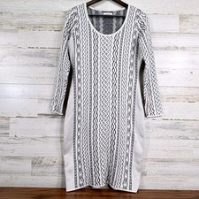 Calvin Klein Sweater Pencil Dress Cable Knit Black White Long Sleeve Womens Sz S