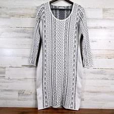 Calvin Klein Sweater Pencil Dress Cable Knit Black White Long Sleeve Womens Sz S