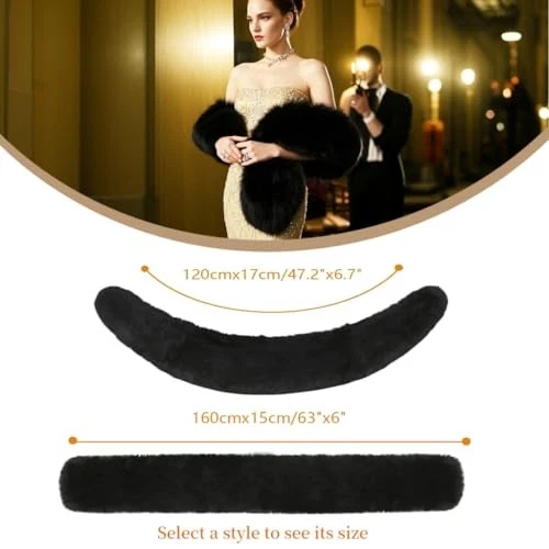 Envoltura de bufanda larga para mujer con cuello de piel sintética, estola de piel de fiesta para todas las estaciones negra cálida Foto 2 de 4