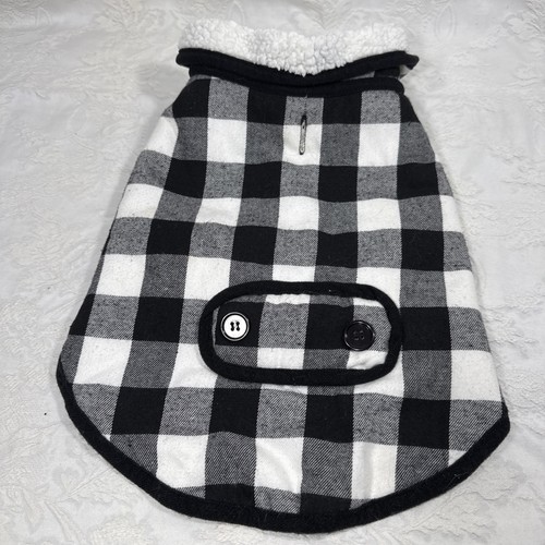 Fleece Lined Black and White Checkered Flannel Coat for SMALL Dogs Hook Loop On