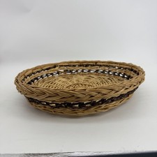 Vintage Handwoven Wicker Basket Shallow Reed Seagrass Boho Centerpiece