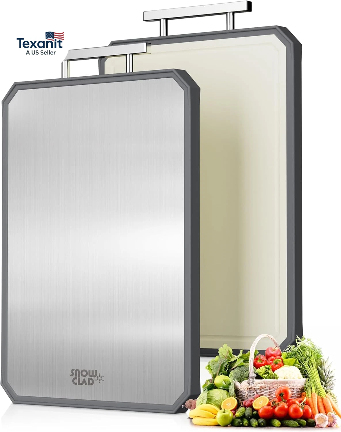 SNOWCLAD Stainless Steel Cutting Board,Double Sided Steel Bread Boards for Kitch