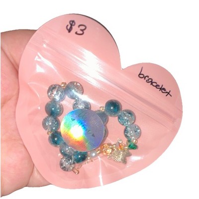 Women's Pink & Blue Heart Beaded Key Chain Plastic Beads Solid Pattern