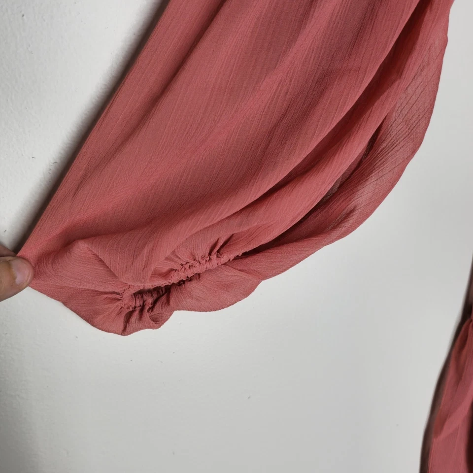 Express Womens XL Off Shoulder Smocked Peasant Blouse Ruffle Hem Long Sleeve Top - Image 3 of 4