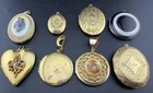 8 Vintage Gold Tone Black Silver Costume Jewelry Pendant Photo Locket