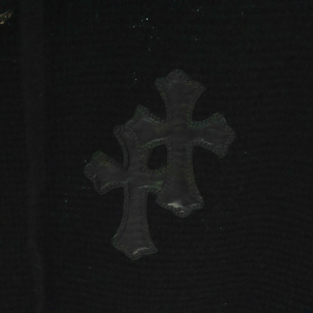 Felpa con cappuccio pullover CHROME HEARTS pelle toppa incrociata maglia cashmere nero usata 81092