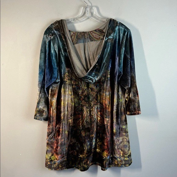 Sudadera con Capucha One World Mujer Terciopelo Estampado Paisley Cremallera Frontal Talla 1X Artística Forrest Fairy Foto 2 de 4