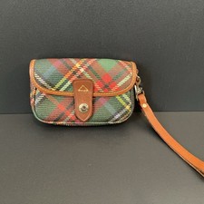 Dooney  Bourke Red Tartan Plaid Wristlet with Black Trim Snap Closure 6  Mini