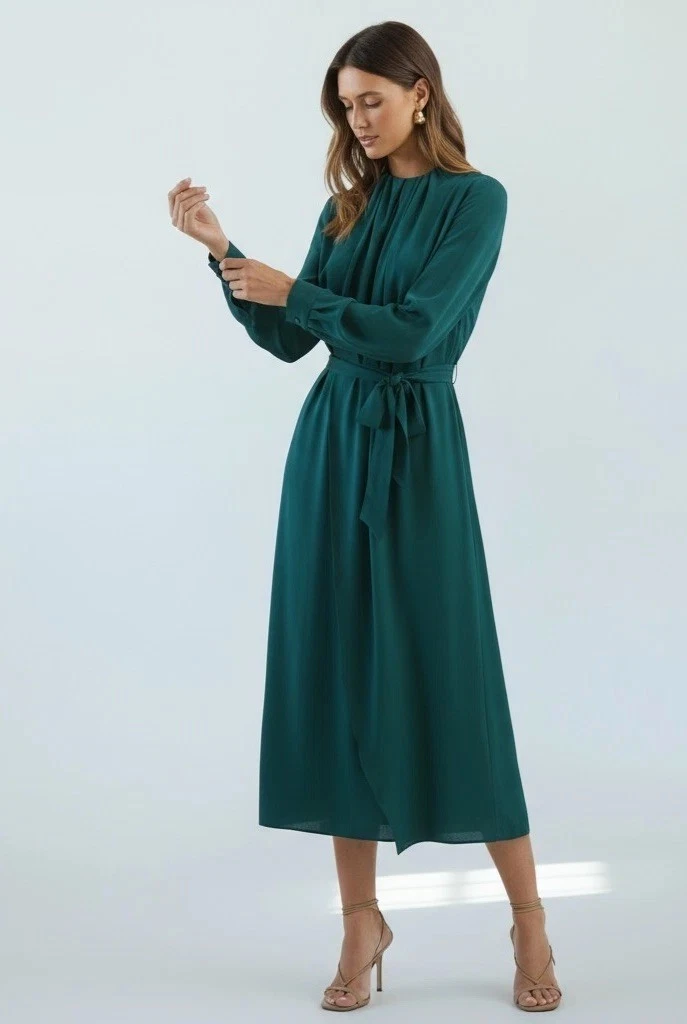 chinese dress ladies Plus Size Long Sleeve Chiffon Midi Dress with Square Neck for Weddings &  Family Events main image 1