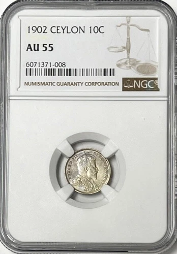 CEYLON - Edward VII - Silver 10 Cents - 1902 - Km-97 - NGC AU55