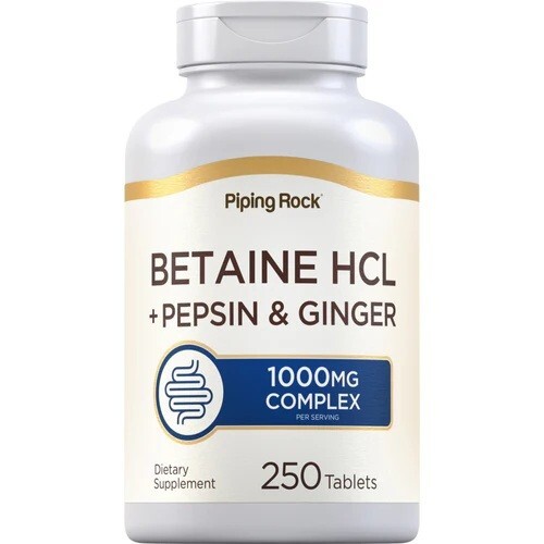 Betaina HCL con pepsin y ginger 250 Comprimidos, aminoacido no esencial envio 24