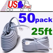 Lot50 25ft RJ11 Modular 6P4C 4wire Phone/Telephone Line Flat Cord/Cable SILVER