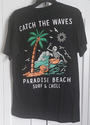 UNISEX SOCIAL CULTURE BLACK CATCH THE WAVES BEACH SURF & CHILL