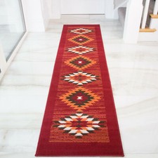 Scarlet Red Aztec Tribal Area Rug Cheap Affordable Medallion Non Shedding Mats