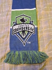 Seattle Sounders FC Soccer Fan Scarf Green & Blue Knit Reversible 