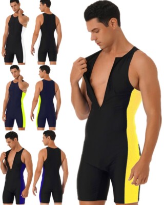 DE Herren Badeanzug Einteiler Bodysuit Schwimmanzug Overalls Surfanzug Wetsuit