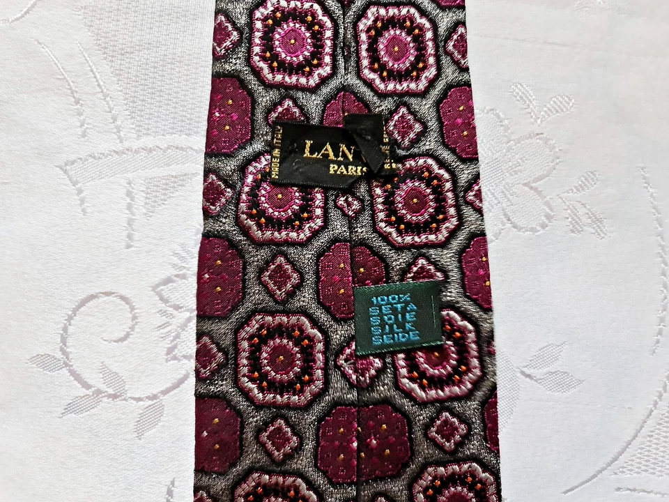 GENTS VINTAGE AUTHENTIC FRANCE LANVIN PARIS ABSTRACT ART SILK MEN'S NECK TIE Foto 4 de 4