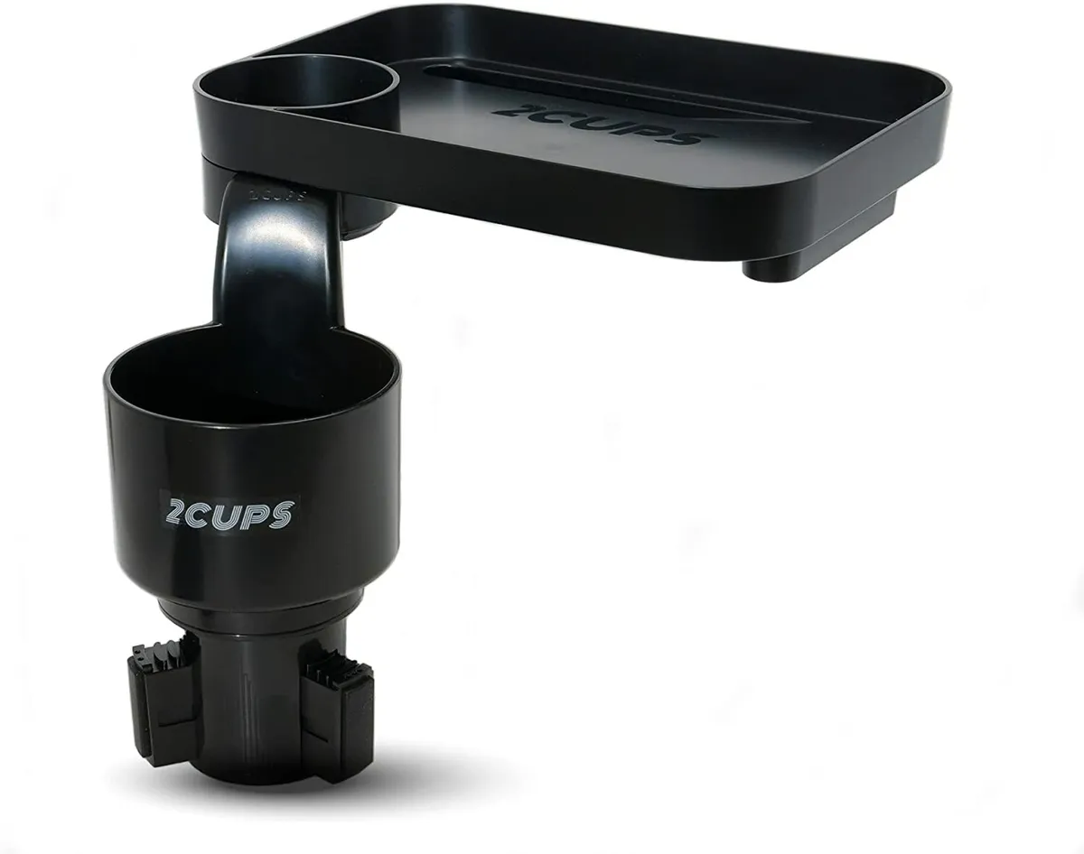 2CUPS Multiple Car Cup Holder & Attachable Rectangle Tray (Black)