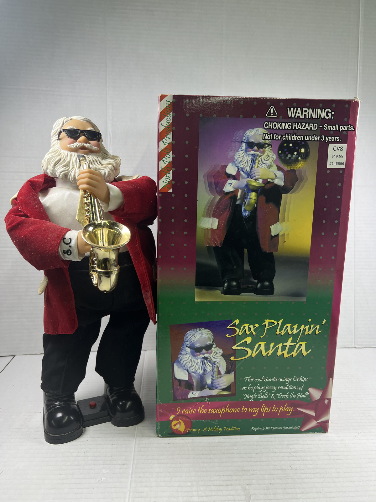 Vintage Gemmy Saxaphone Playing Santa Christmas Music Anmitronic With Box