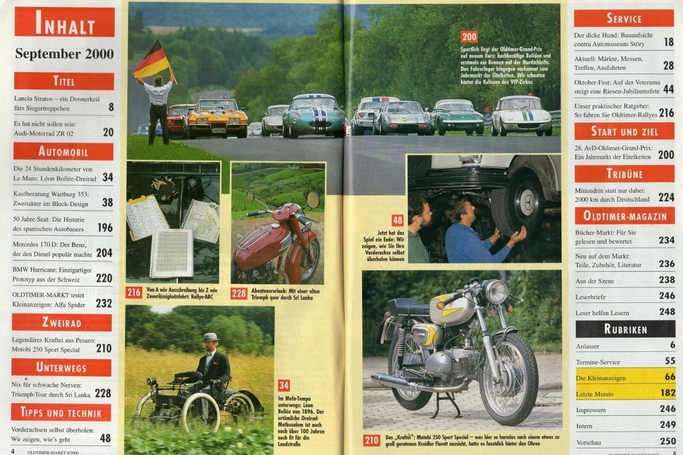 OLDTIMER MARKT 9 / 2000 / LANCIA Stratos, MERCEDES 170 D, AUDI Motorrad ZR 02 - Bild 2 von 2