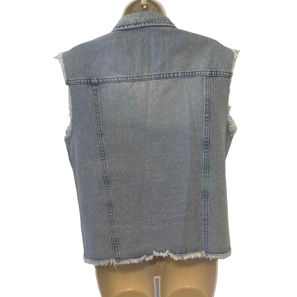 Chaleco Chaqueta Karen Kane Sin Mangas Denim Grande Nuevo con Etiquetas Dobladillo Sin Acabar Foto 4 de 4