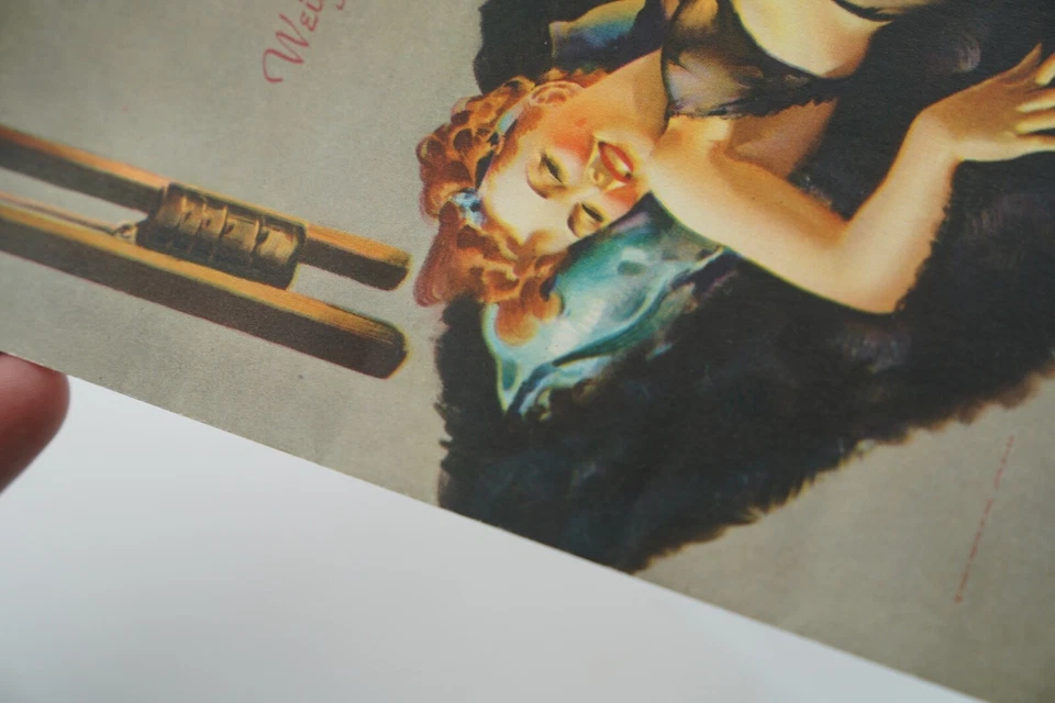 Impresión pin-up litográfica de control de peso de Gil Elvgren Louis F. Dow original vintage de los años 40 Foto 2 de 2