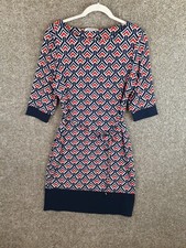 Liz Claiborne Shift Dress Womens M Red Blue Geometric Knit Tie Stretch Career
