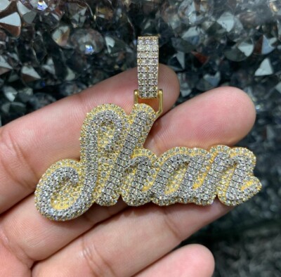 mens Custom Name Pendant in ct Round Simulated Diamond