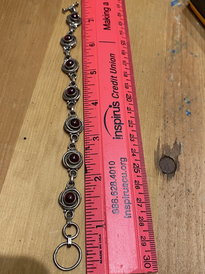 Garnet filigre artisan 925 Silver chained bracelet - Image 4 of 4